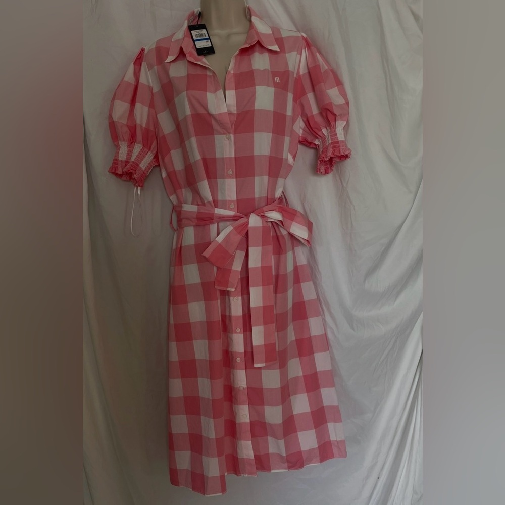 Tommy Hilfiger Pink Checkered Midi Dress